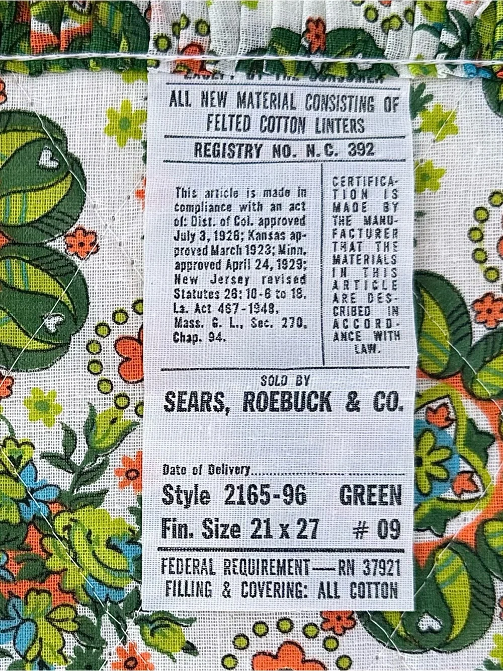 ✨RARE✨Vintage✨Sears Roebuck ✨Green Floral Ruffled Pillow Shams✨